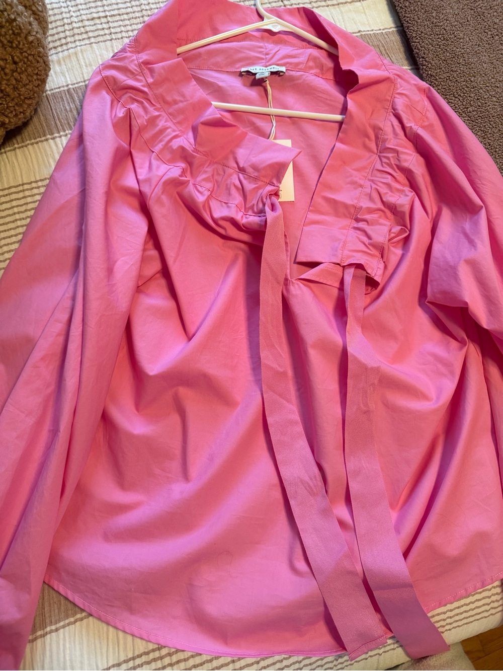 Tie-Front Ruffle Blouse in Bright Pink